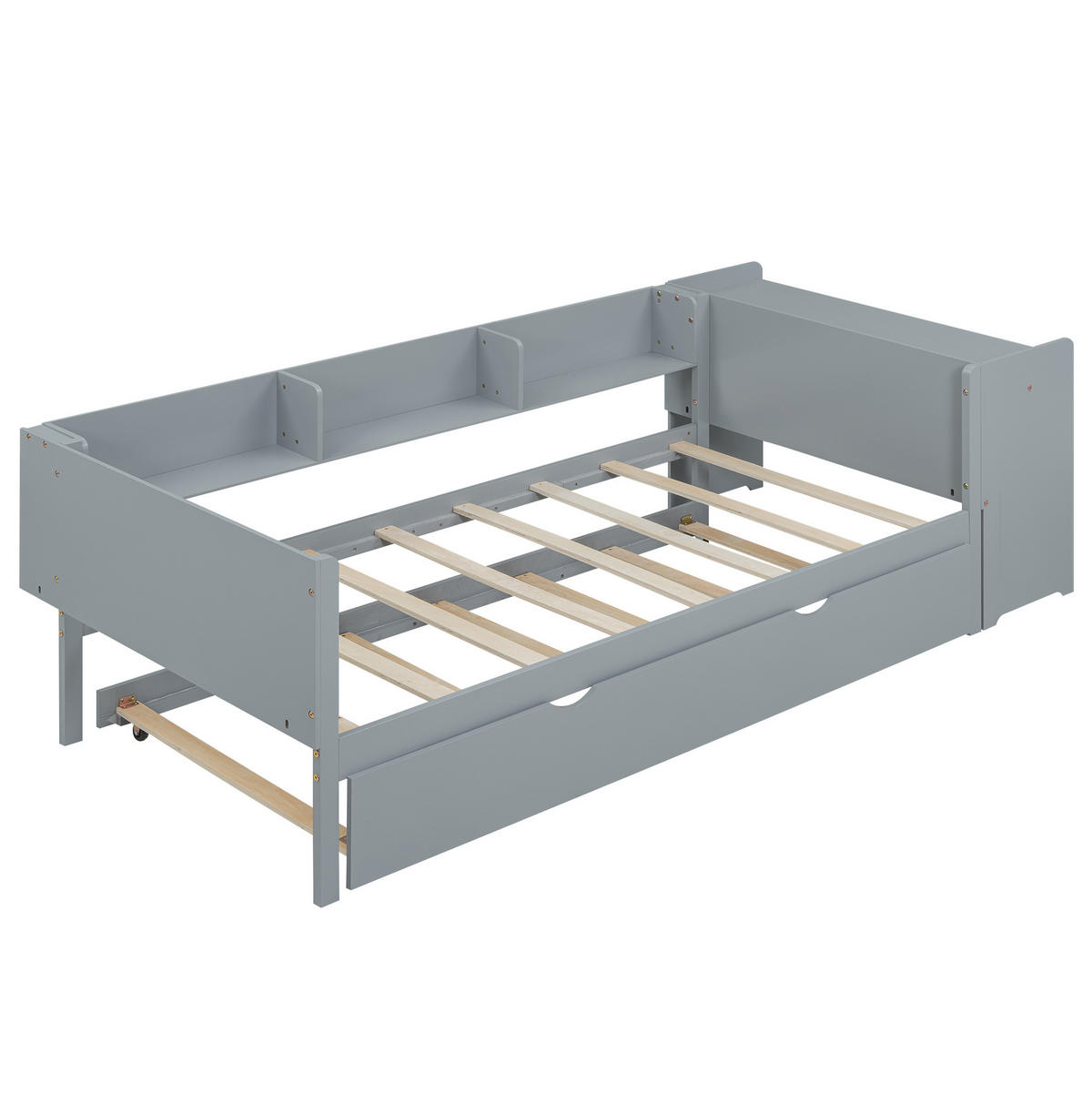 POLSTERBETT 90/200 cm Grau aus Kiefernholz und MDF mit Ausziehbett und Schreibtisch - Grau, Holz (90/200cm) - OKMYHOME