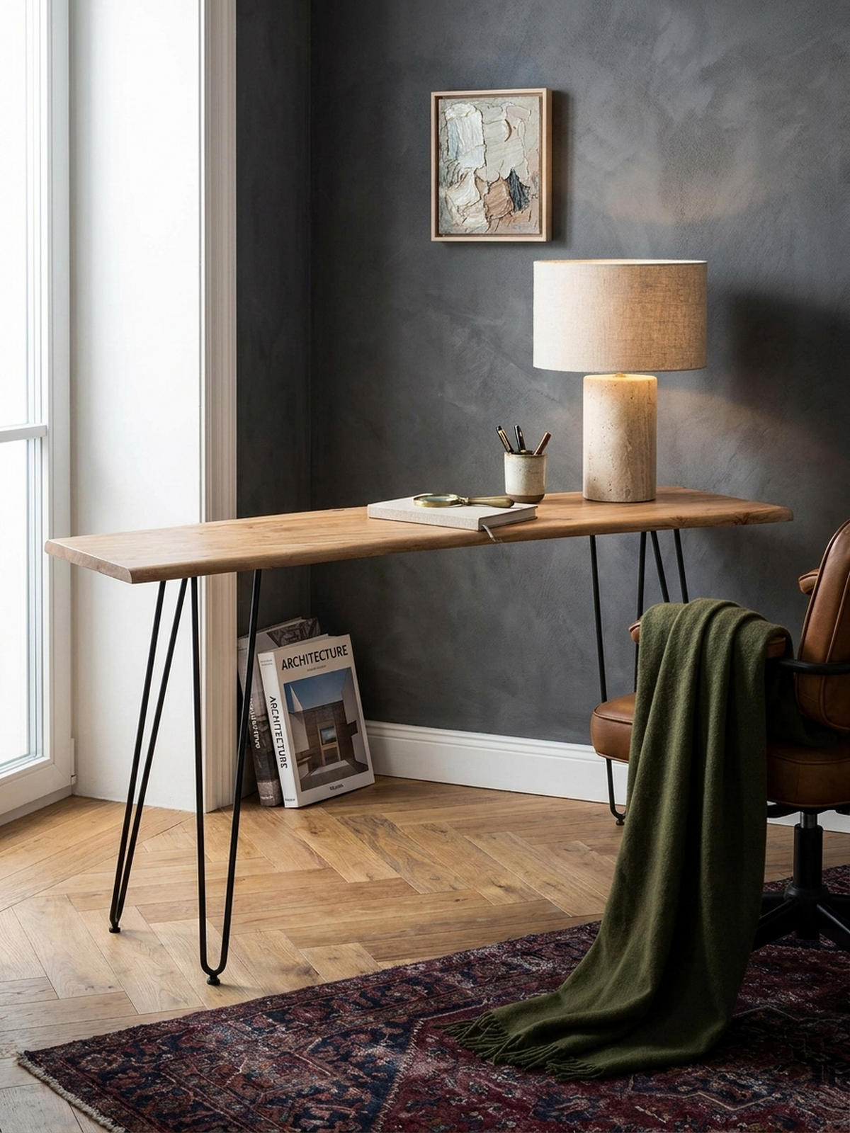 SCHREIBTISCH – Massivholz/Metall, 150x36x75 cm, Baumkante, Haarnadelbeine - Schwarz/Akaziefarben, Holz/Metall (36/150/75cm) - KADIMA DESIGN