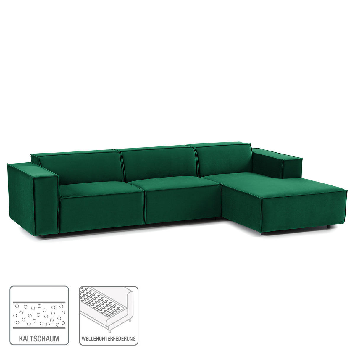 ECKSOFA mit Longchair - Dunkelgrün/Schwarz, Kunststoff/Textil (294/177cm) - home24