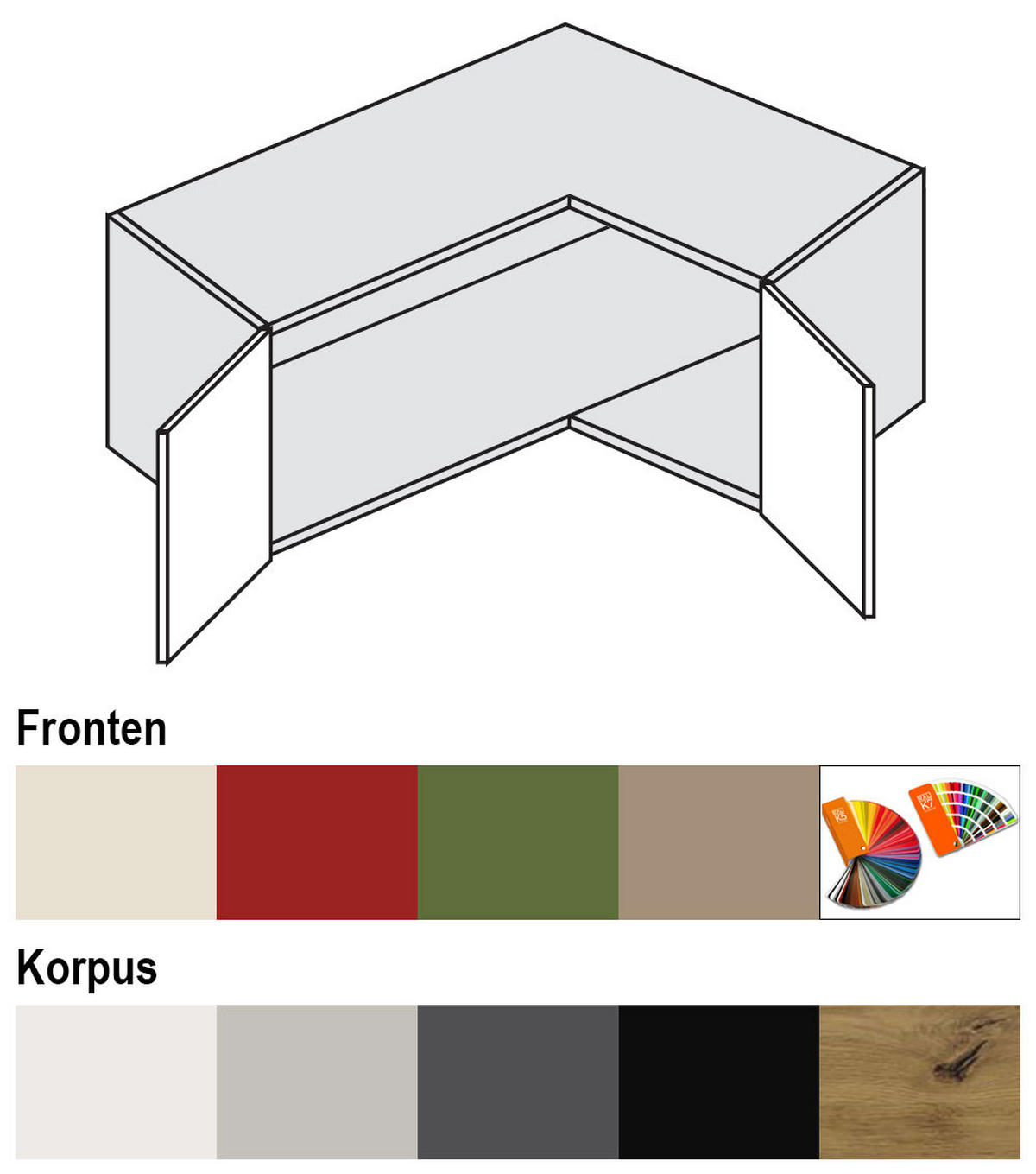 ECKAUFSATZSCHRANK Brerra W14/90/36 Lava / RAL 6025 farngrün Matt 90 / 90 / 36cm - Dunkelgrau/Grün, Holz/Holzwerkstoff (90/36/90cm) - Feldmann-Wohnen