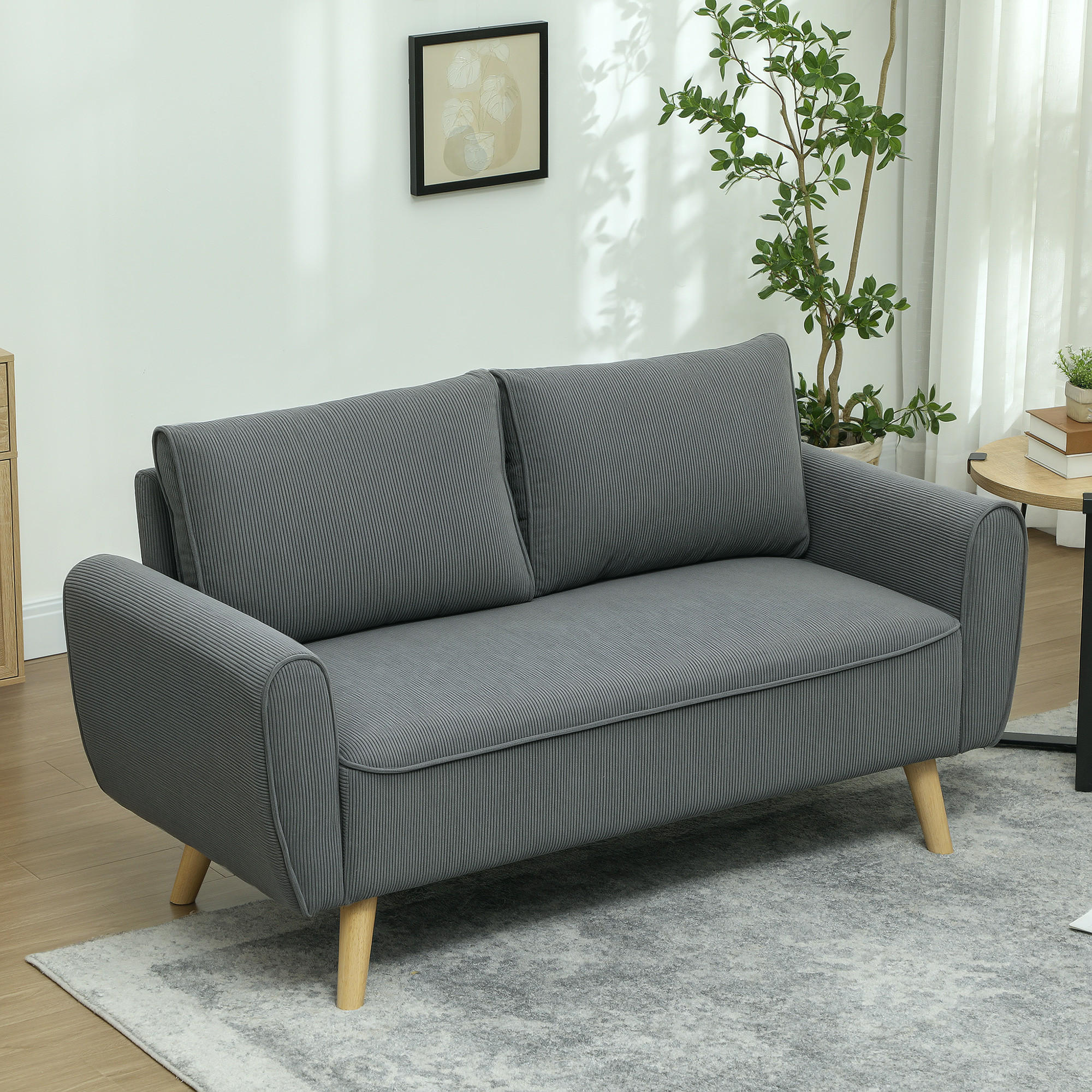 ZWEISITZER SOFA mit 2 Kissen, Polstersofa, 145 x 75 x 78 cm, Dunkelgrau - Dunkelgrau, Textil (145/78/75cm) - HOMCOM