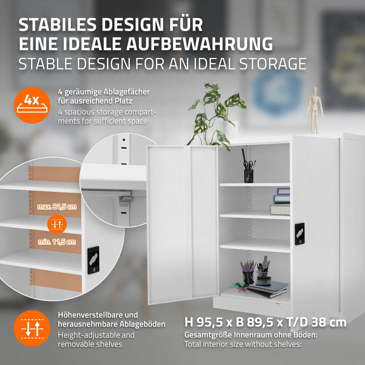AKTENSCHRANK - Weiß, Metall (40/109/90cm) - ML-DESIGN