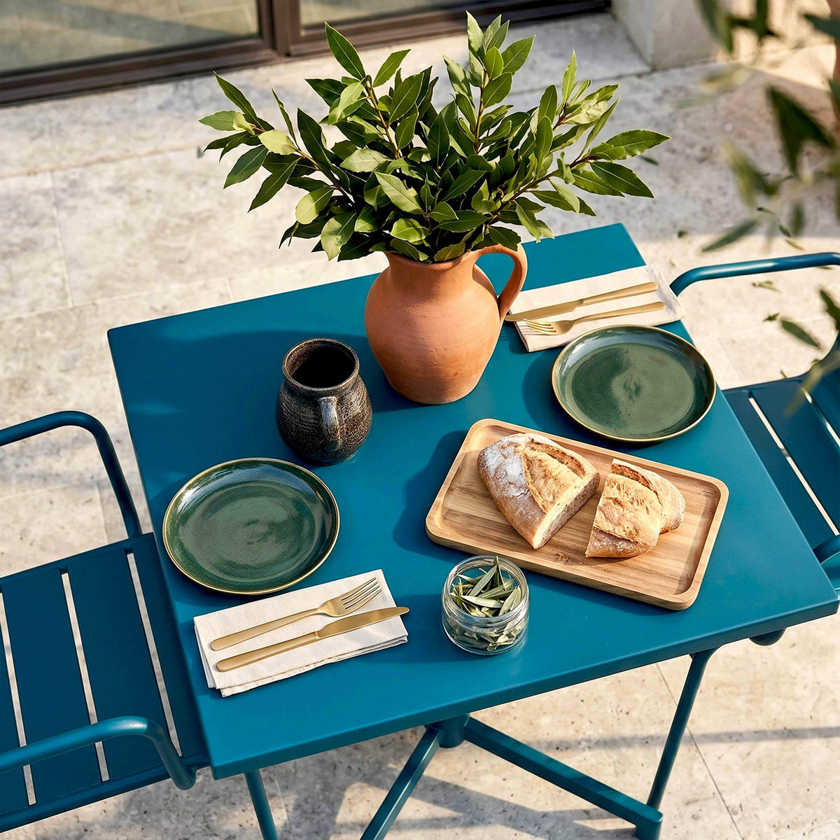 GARTENSET 3-tlg., Pazifikblau - Blau, Metall - Oviala