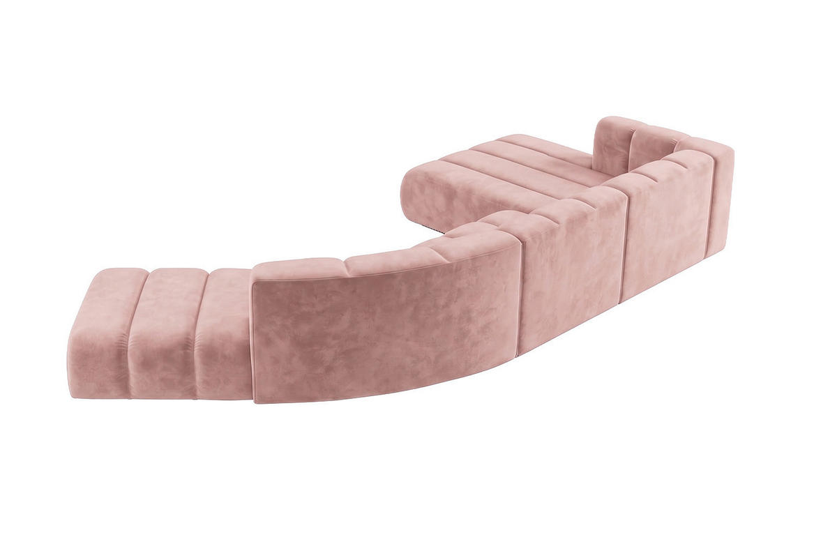 ECKSOFA Modulares In L-Form, Velvet-Stoff Riviera, Hellrosa, Rechts, GRAND Round - Hellrosa, Holz (445/179cm) - Kaiser Möbel