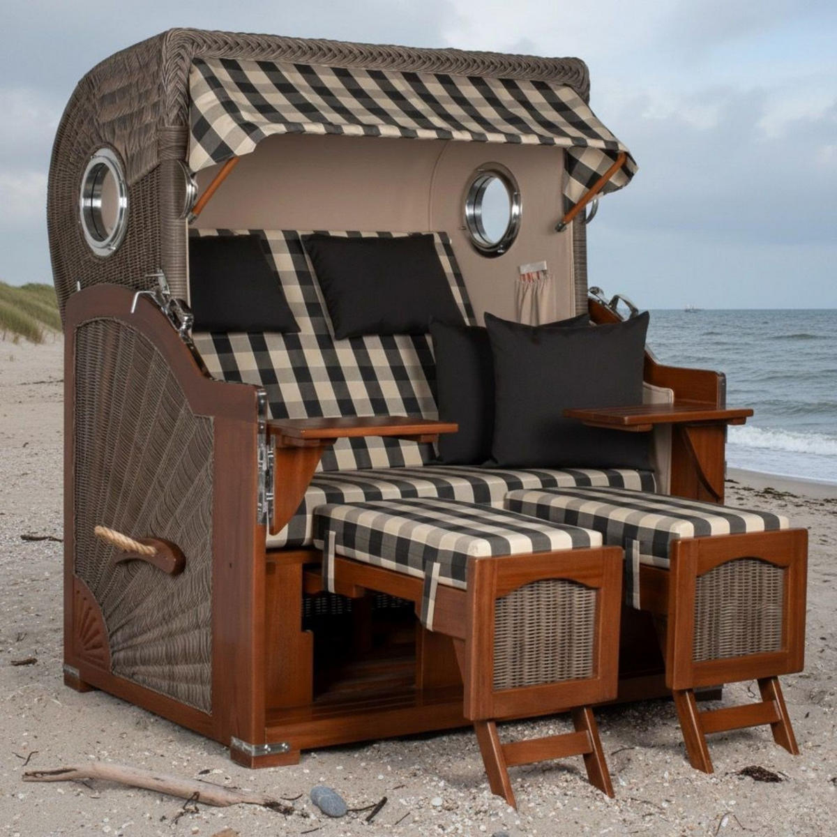 STRANDKORB XXL Düne Grande 2,5 Sitzer - Beige/Braun, Metall (142/170/95cm) - Mr. Deko