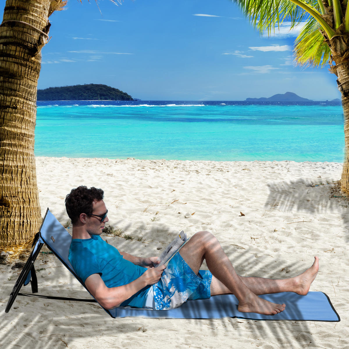 STRANDLIEGE 2er Set Stahl Oxford Blau - Blau/Schwarz, Textil/Metall (51/40/142cm) - Outsunny