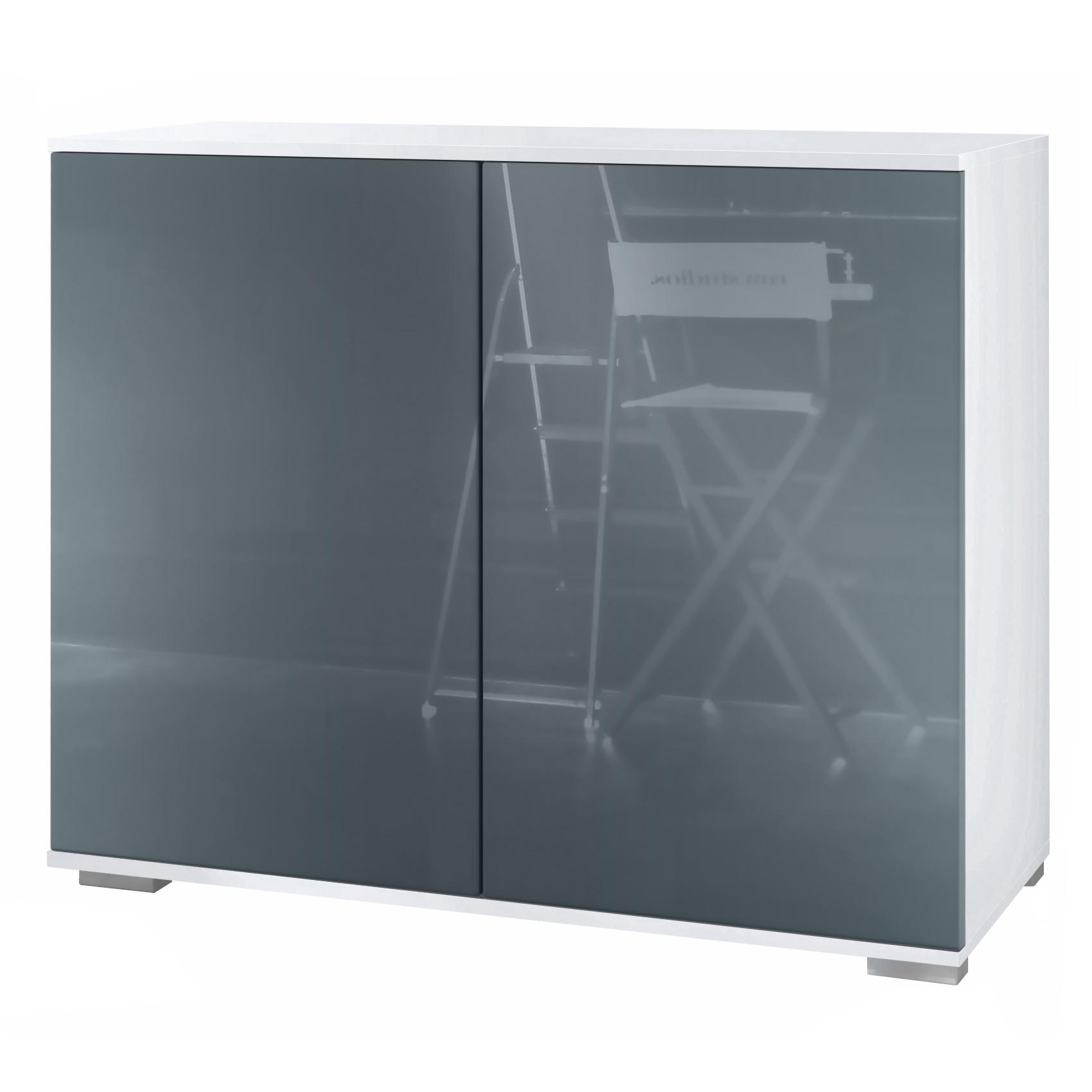 KOMMODE Skadu Grau Hochglanz - Grau, Holzwerkstoff (92.5/75.5/35cm) - Vladon