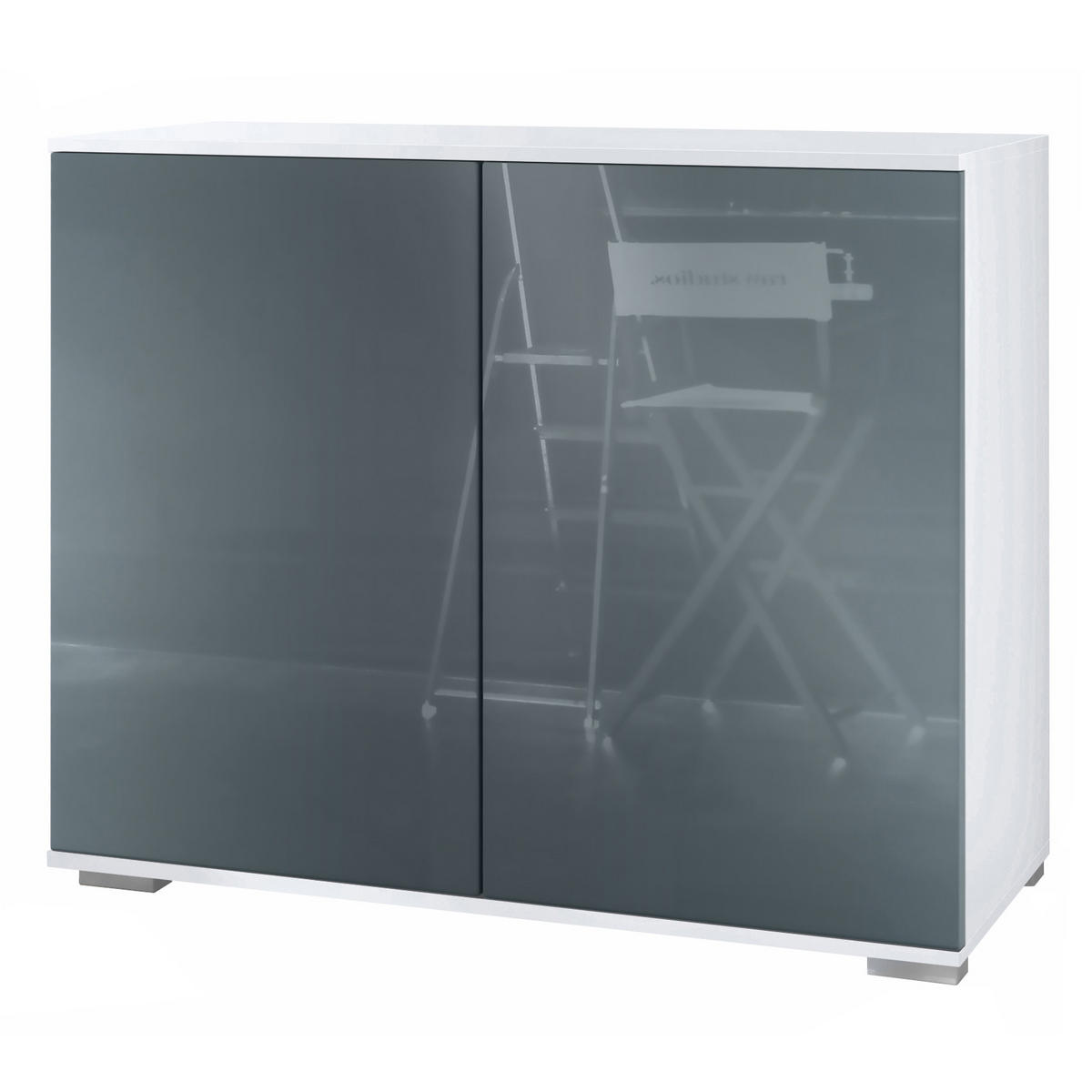 KOMMODE Skadu Grau Hochglanz - Grau, Holzwerkstoff (92.5/75.5/35cm) - Vladon