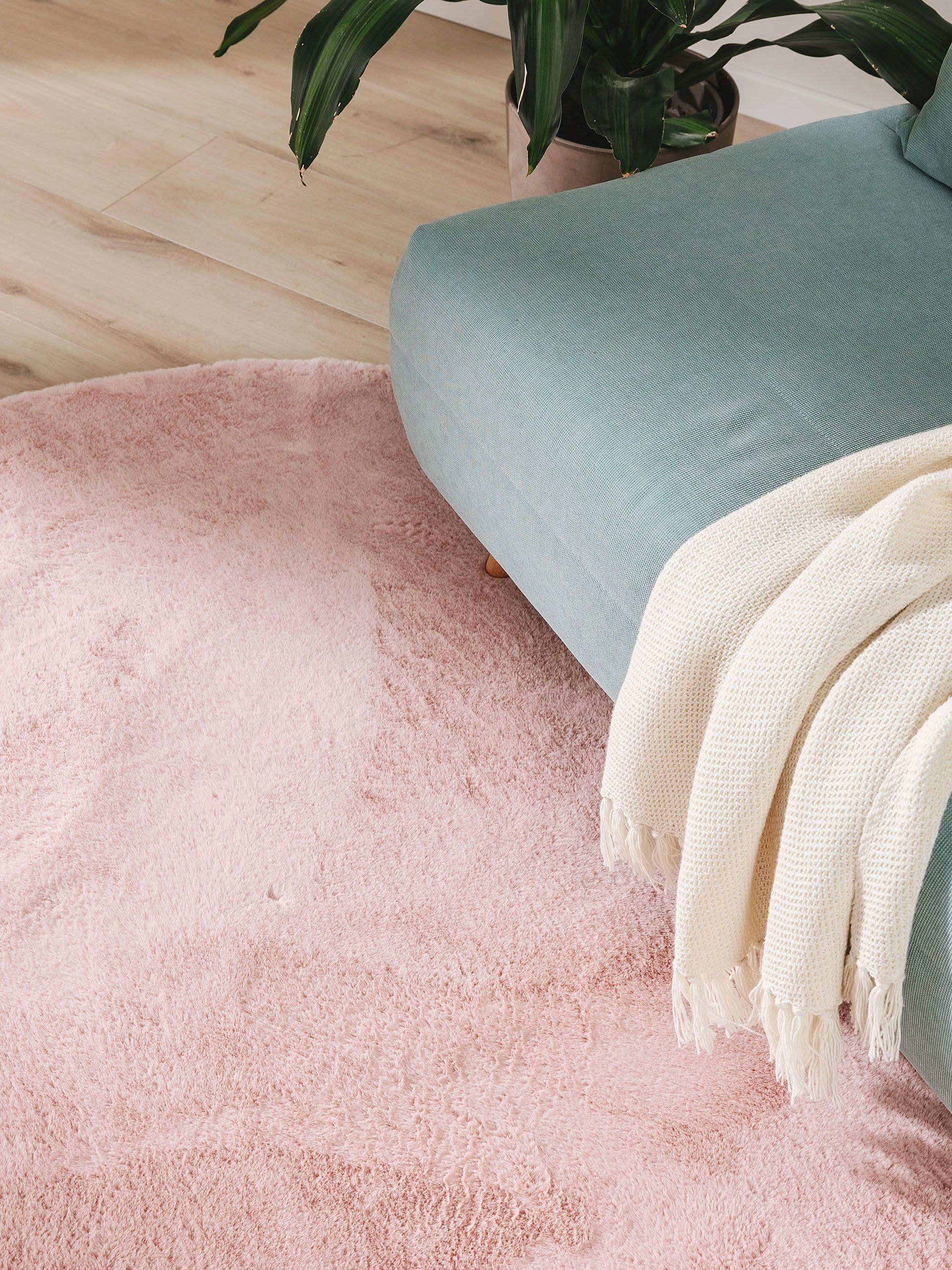 Thumbnail - benuta Kunstfellteppich, Rosa, Kunststoff, Uni, Rund, 80x80 cm, Oeko-Tex® Standard 100, pflegeleicht, Teppiche & Böden, ...