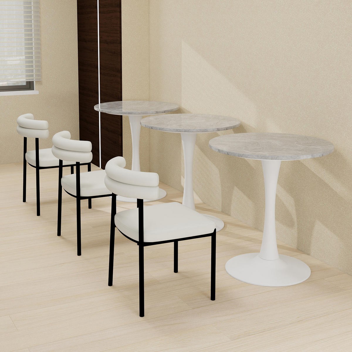 COUCHTISCH 70 cm rund in Weiß mit Marmor-Optik Hellgrau - Grau, Stein (70/70/72cm)