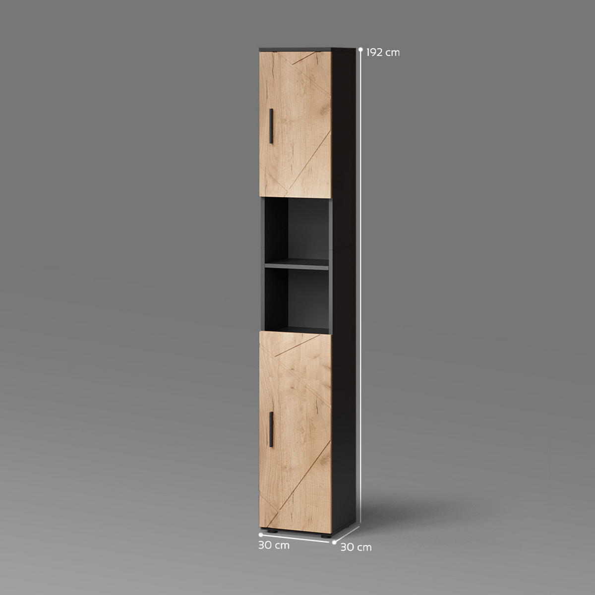 BADSCHRANK Ronco Goldkraft Eiche/Anthrazit 30 x 192 cm - Eiche Wotan, Holzwerkstoff (30/192/30cm) - Livinity®