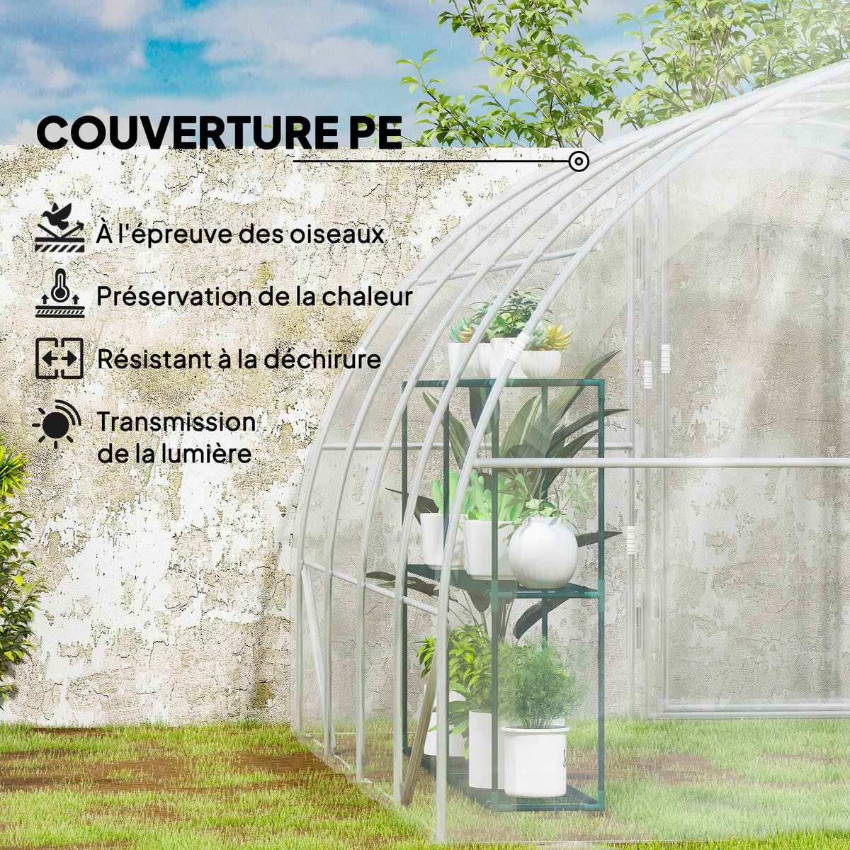 GEWÄCHSHAUS DE-12020 mit 2 Scharniertüren & PE-Bache Grün - Transparent, Kunststoff (295/195/395cm) - ComfortXL