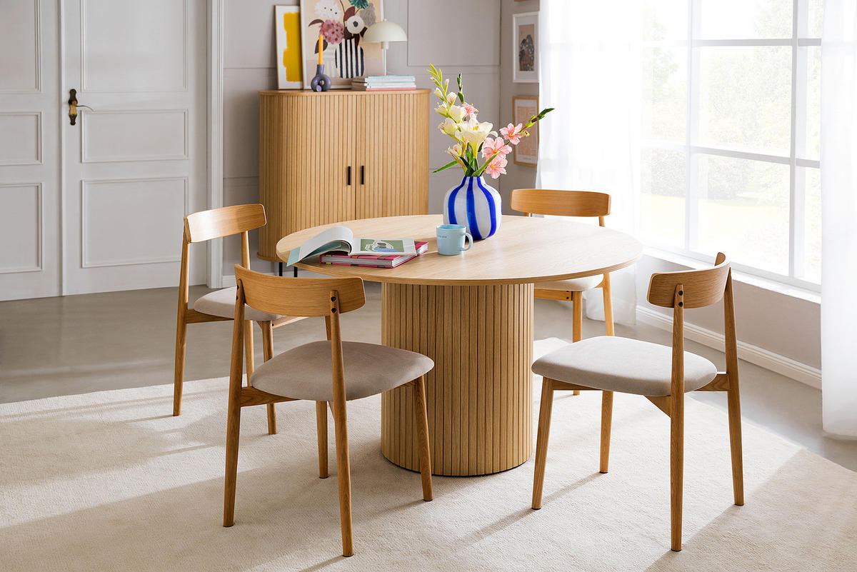 ESSTISCH - MDF / Eisen - Eichefarben, Holzwerkstoff/Metall (120/120/75cm) - home24
