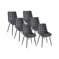 POLSTERSTUHL 6er-Set - Samt & schwarzes Metall - Grau - OLLUA - Grau, Textil (49.5/87/60cm) - Vente-Unique