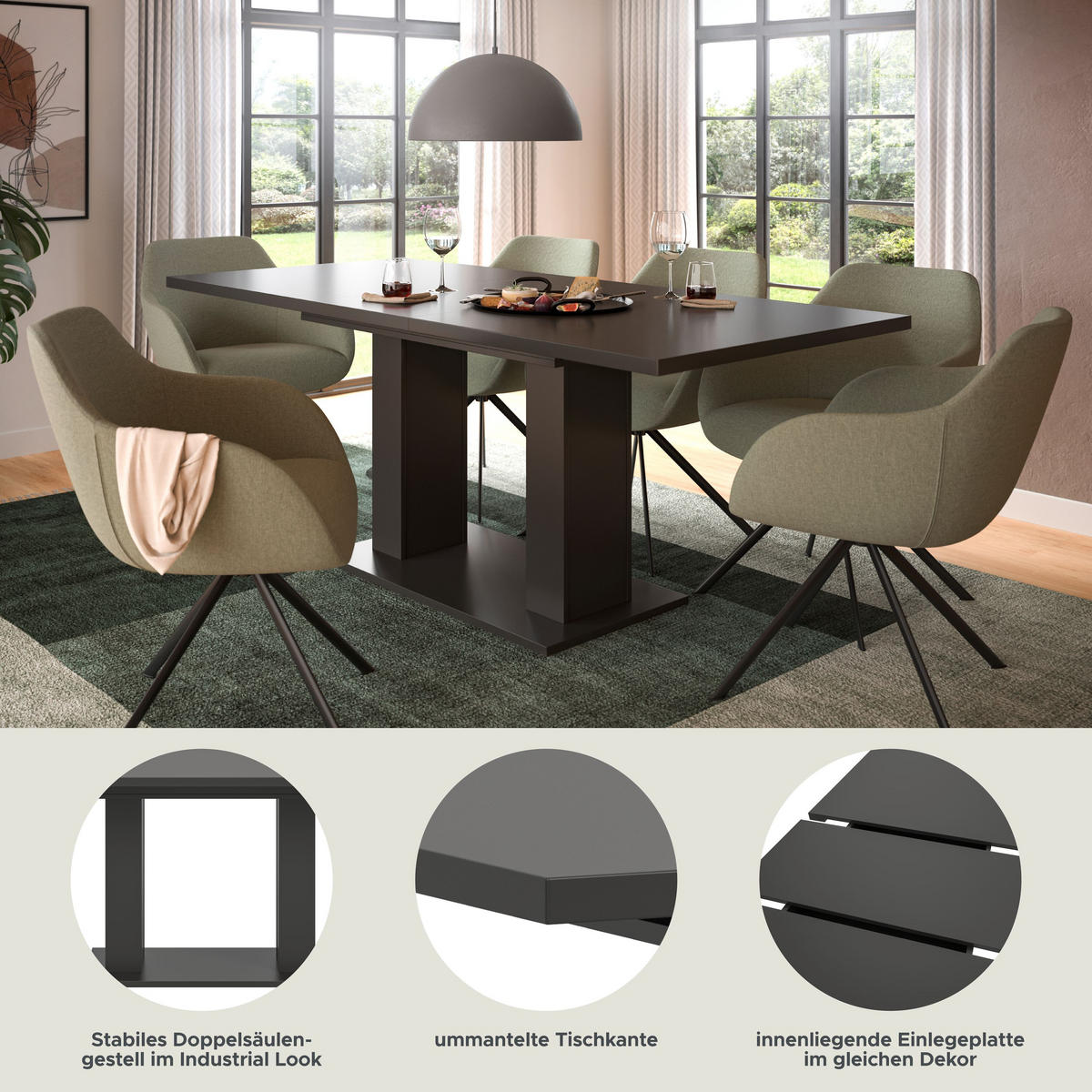 ESSTISCH MOTION (B/H/T: ca. 150/76/90 cm) in grau/grau - Grau, Holzwerkstoff (90/150/76cm)