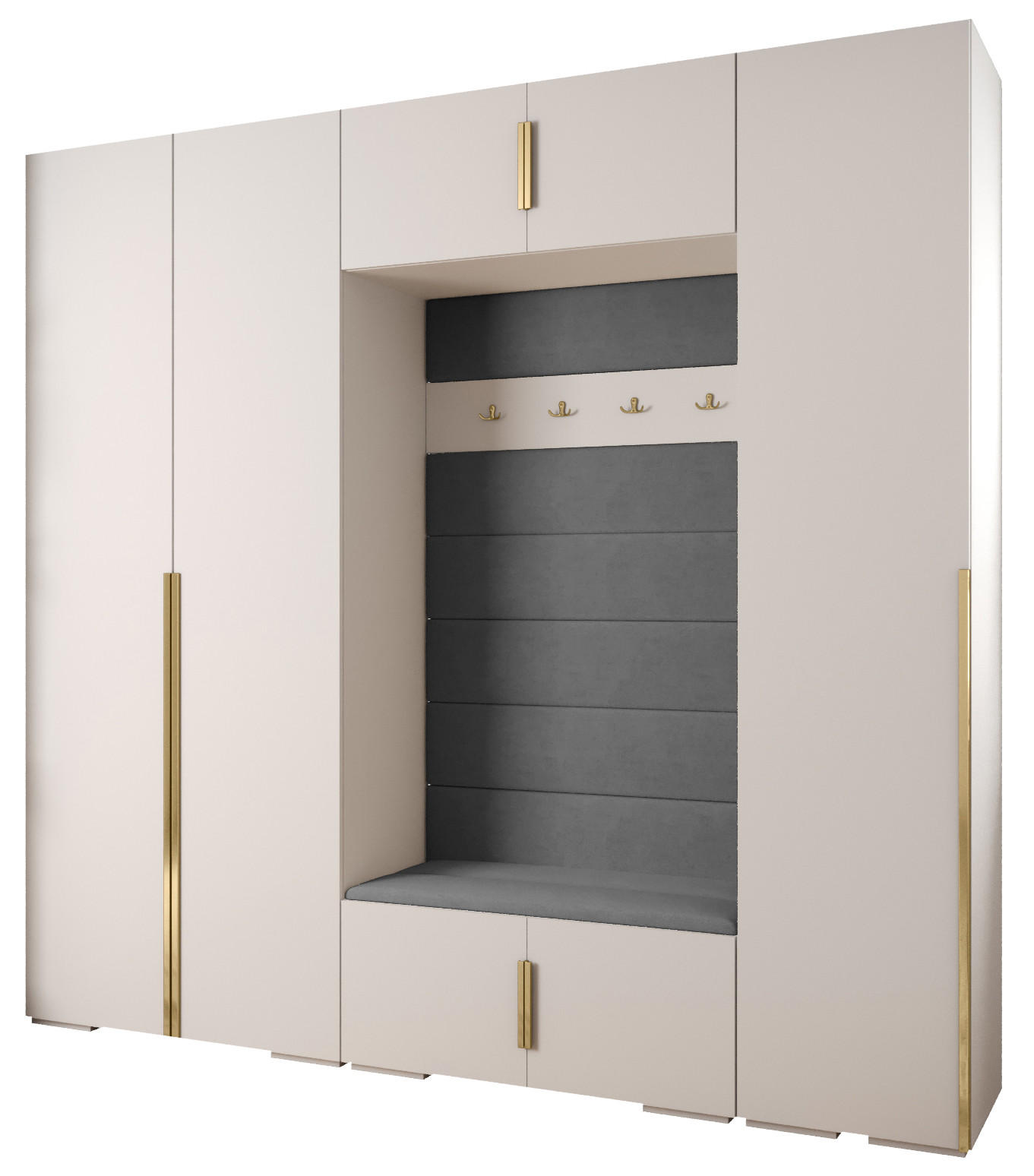 Abiks Möbel Garderoben-Set Weiß, Grau, Gold 250x236.7x47 cm