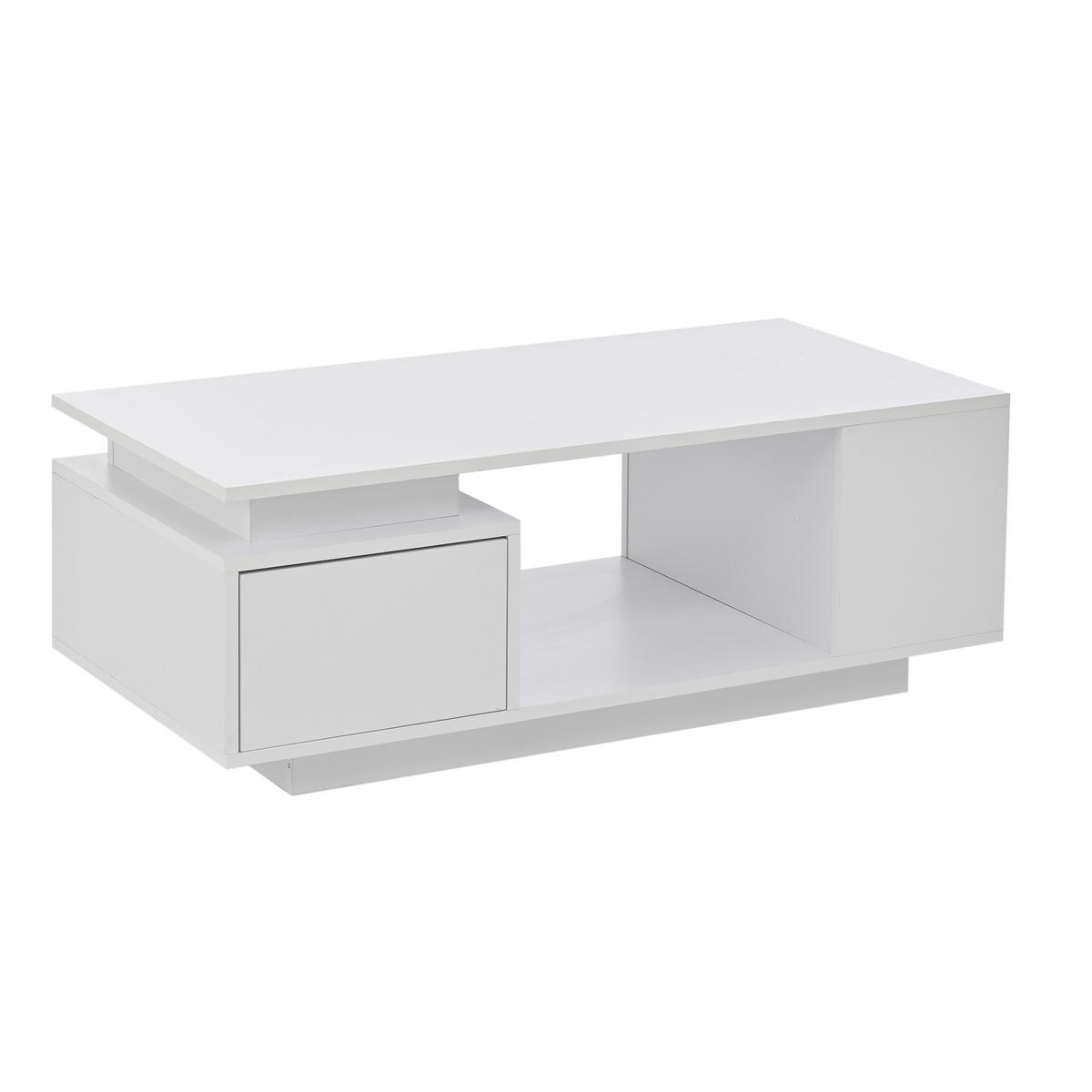 COUCHTISCH LED Weiß 100/50/36 cm mit Schublade - Weiß, Holzwerkstoff (100/50/36cm)
