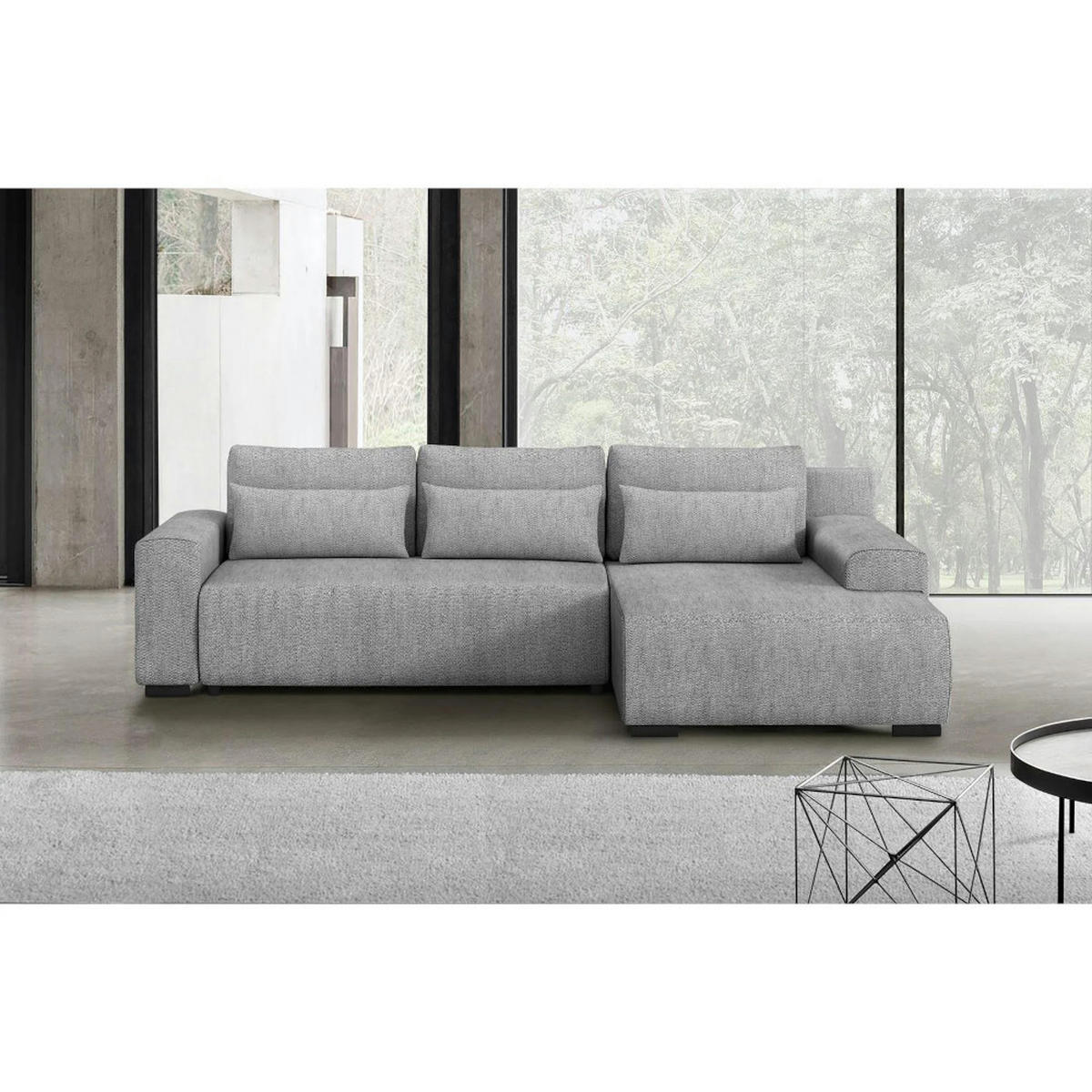ECKSCHLAFSOFA Benny hellgrau rechts - Silberfarben/Schwarz, Kunststoff/Textil (271/185cm) - Beautysofa