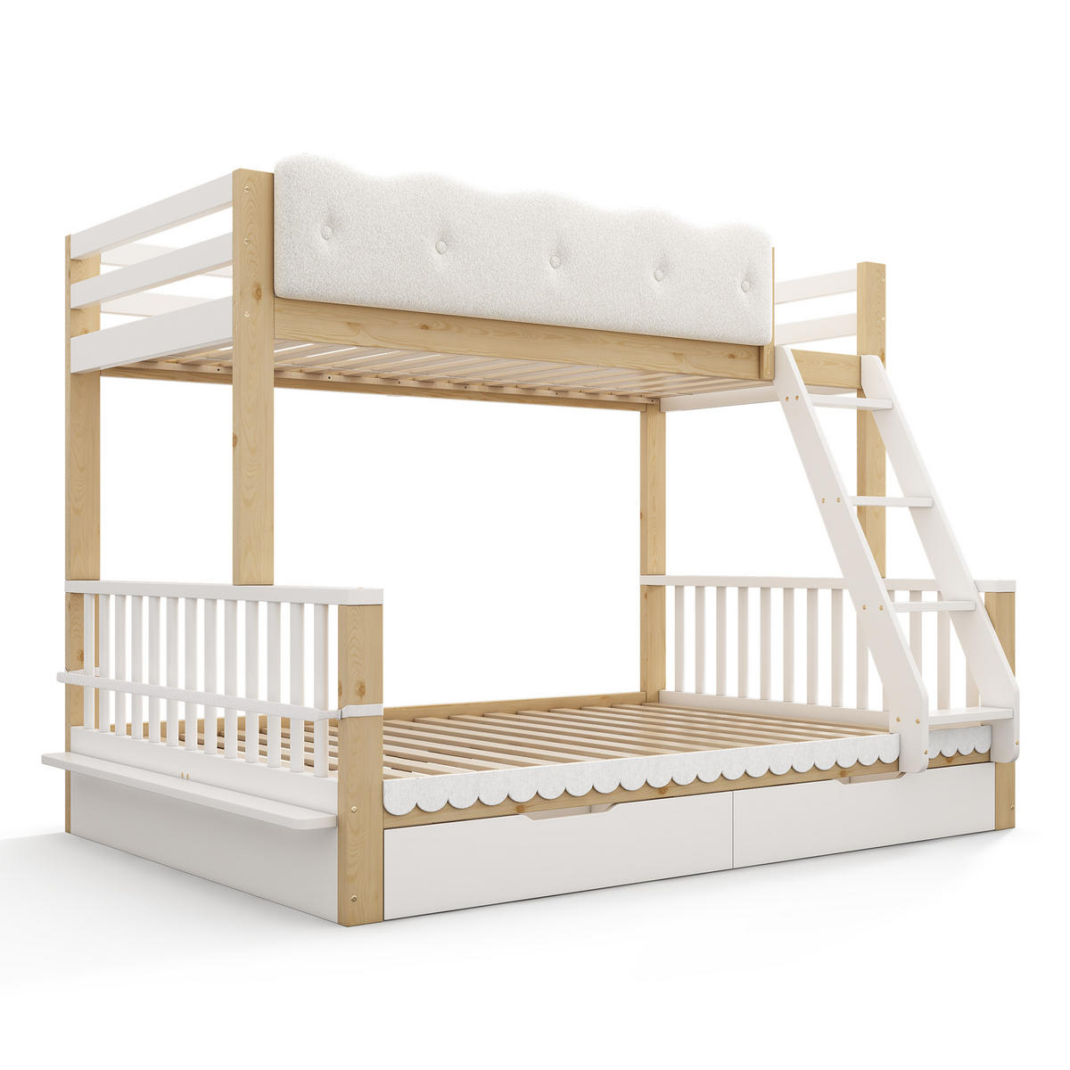 ETAGENBETT 90/200 cm & 140/200 cm in Weiß & Eiche mit Schubladen und Zeitschriftenständer - Eichefarben/Weiß, Holz/Holzwerkstoff (140/200cm) - CHICFURN