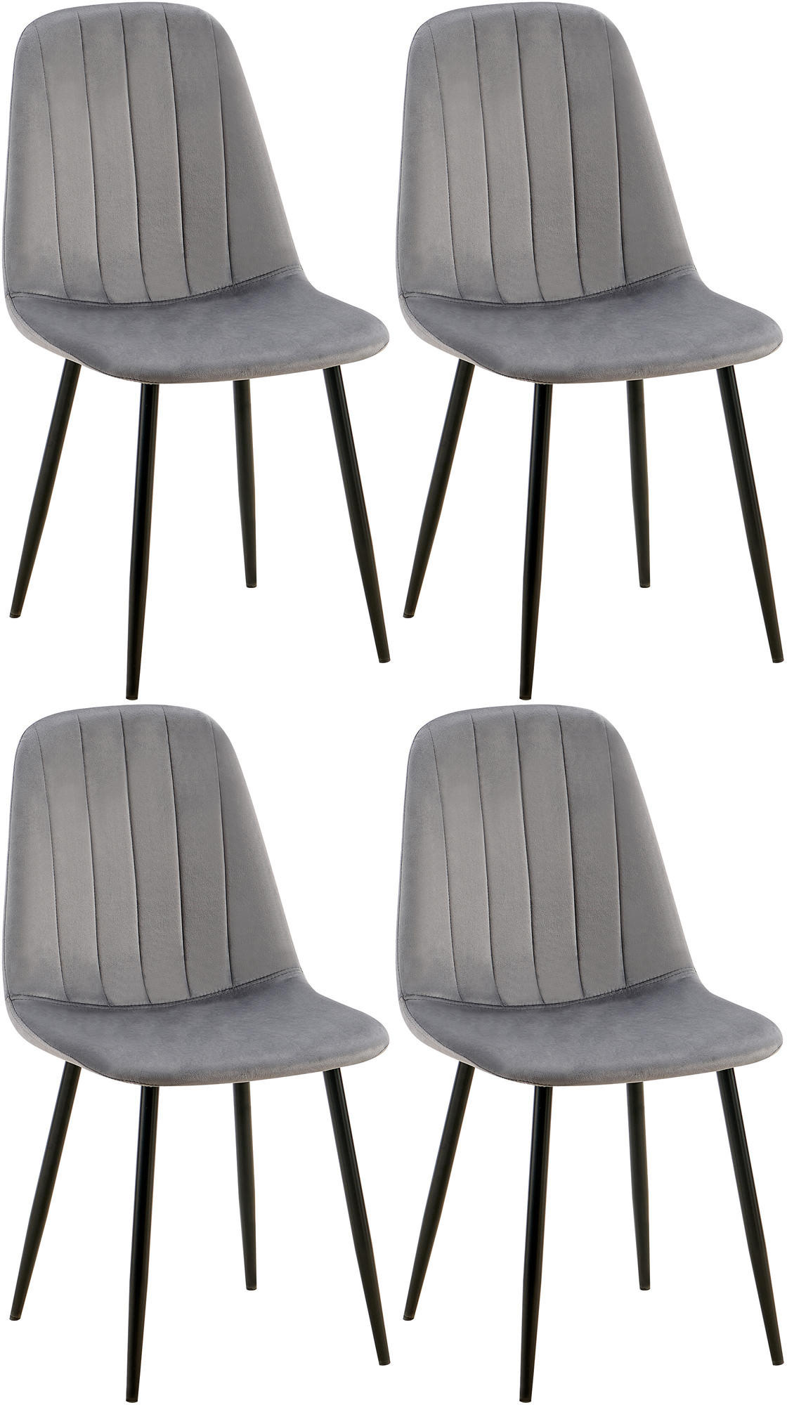 STUHL 4er Set Samt Dunkelgrau - Dunkelgrau/Schwarz, Textil/Metall (45/88/54cm) - CLP