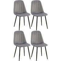 STUHL 4er Set Samt Dunkelgrau - Dunkelgrau/Schwarz, Textil/Metall (45/88/54cm) - CLP