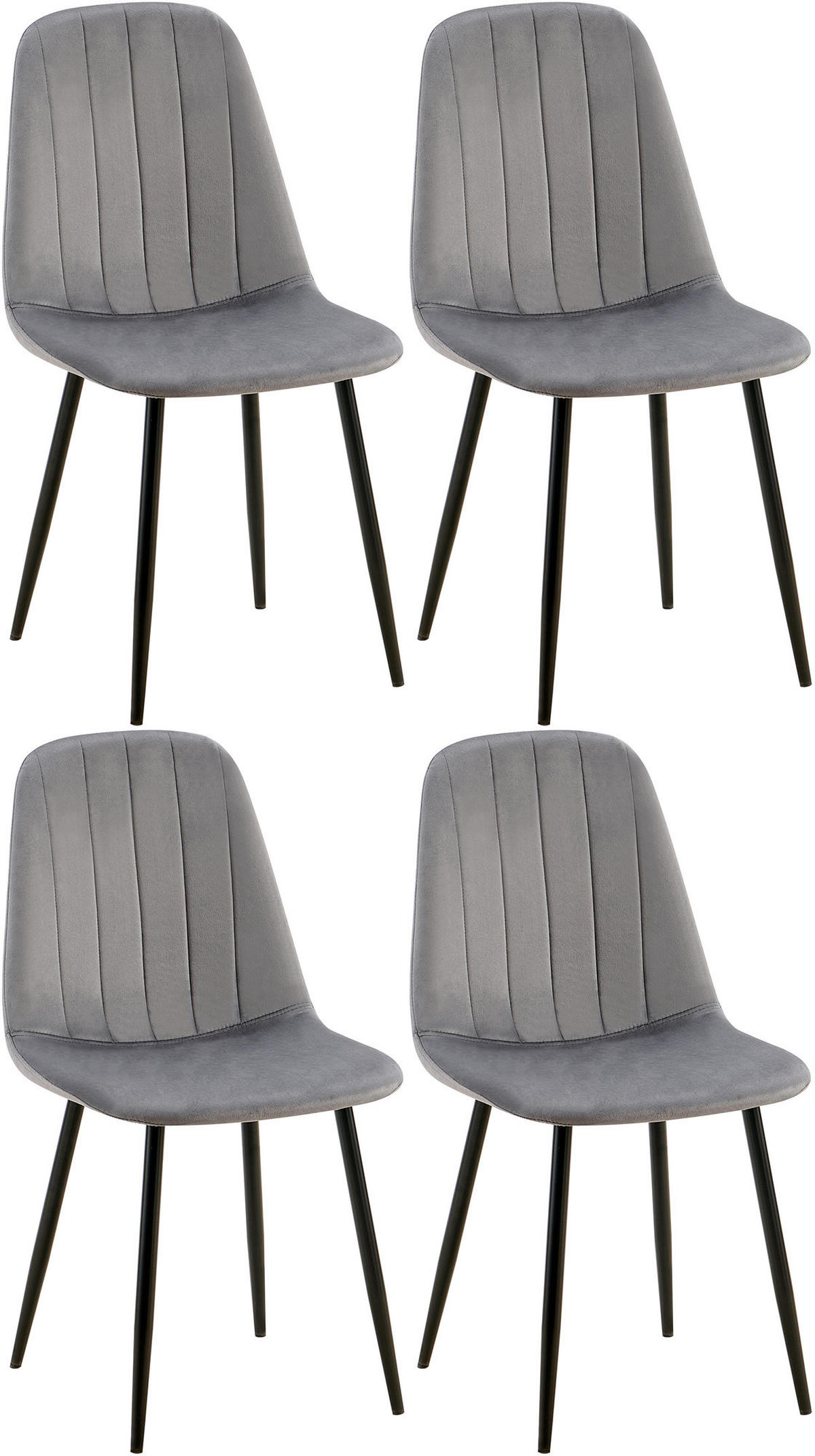 STUHL 4er Set Samt Dunkelgrau - Dunkelgrau/Schwarz, Textil/Metall (45/88/54cm) - CLP