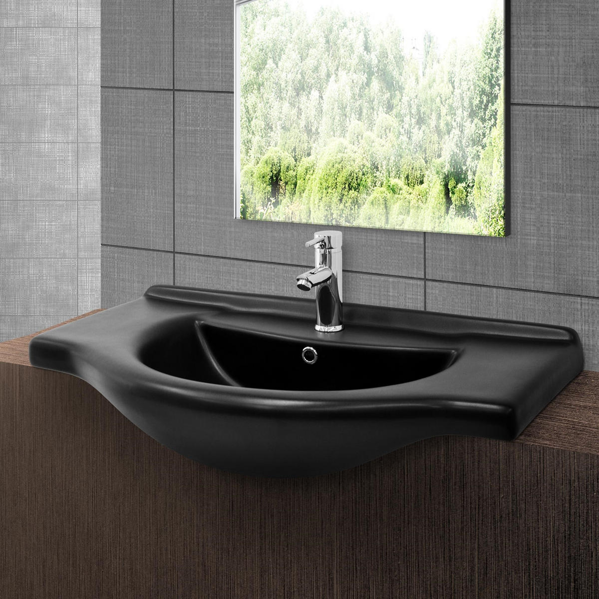 WASCHBECKEN - Schwarz, Keramik (50.5/22.5/87cm) - ML-DESIGN