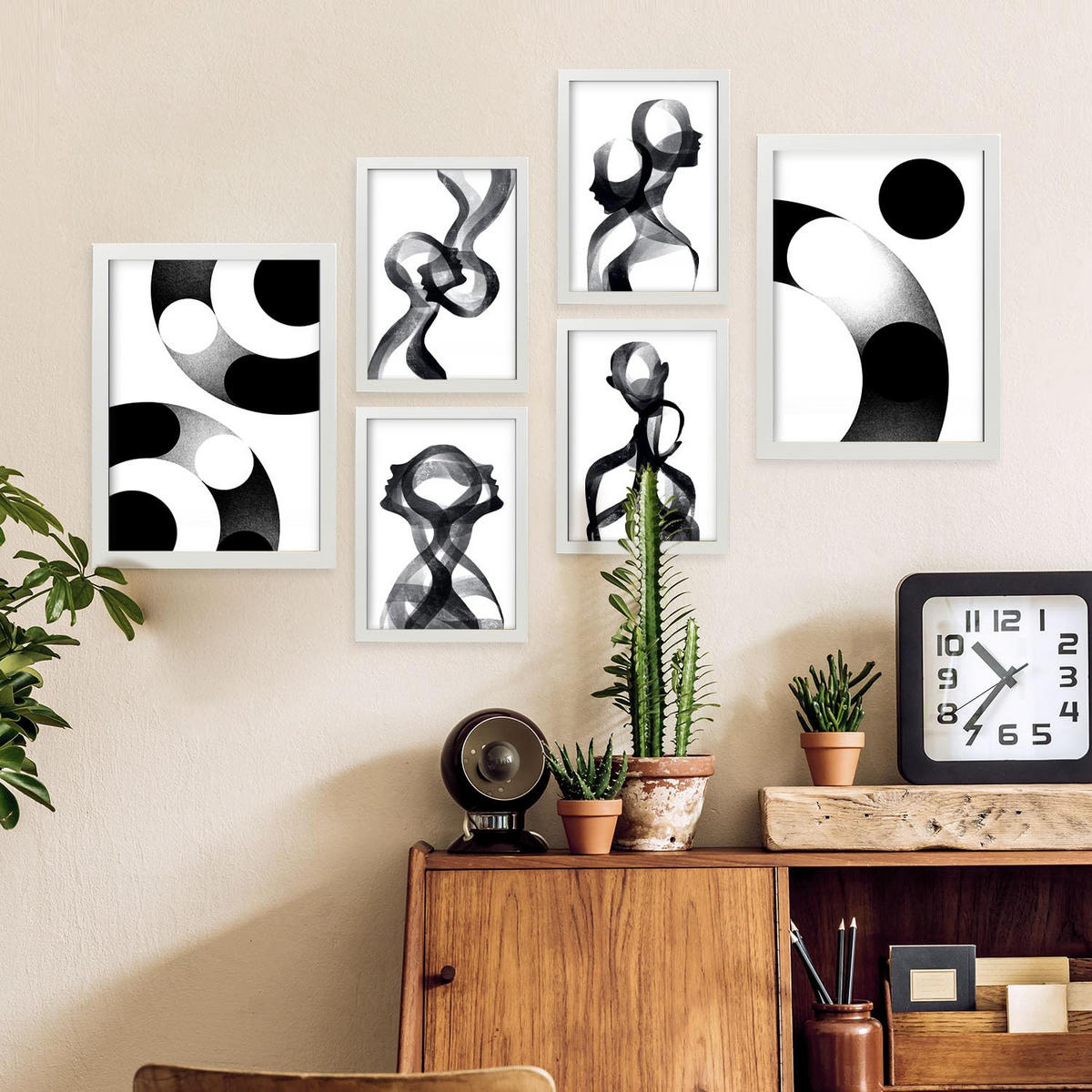 POSTER Set Mit 6 Stille Streifen In Liebhaber Abstrakt Ästhetische Dekorative Gemälde Für Ihr Wohnzimmer, Schlafzimmer, Zuhause A3 & A4 Weißer Rahmen - Weiß, Papier (29/3cm) - Nacnic
