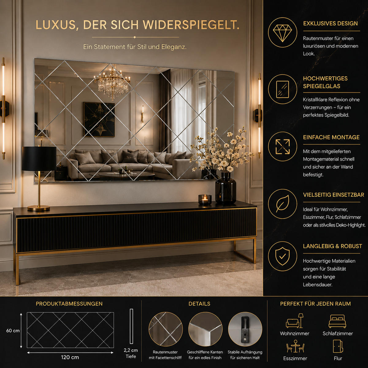 SPIEGEL Divinity Karo Design 60x120cm - Transparent, Holzwerkstoff (120/60/2.2cm) - moebel17