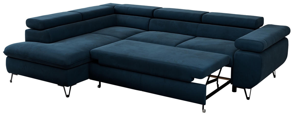 ECKSOFA PEDRO L Dunkelblau Velvet - Links Seite - Schwarz/Dunkelblau, Textil/Metall (208/273cm) - MKS