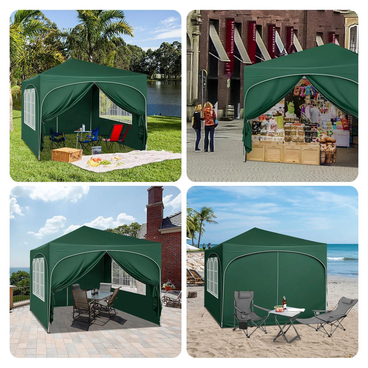 PAVILLON 3x3 m Grün mit 4 Seitenwänden - Grün, Textil/Metall (300/300cm) - Kaket