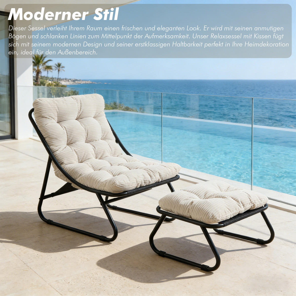 SESSELSET, Relaxsessel mit Hocker,Stahlrahmen,Cord,Weiß - Weiß, Metall (78/86/65cm) - LVHOM
