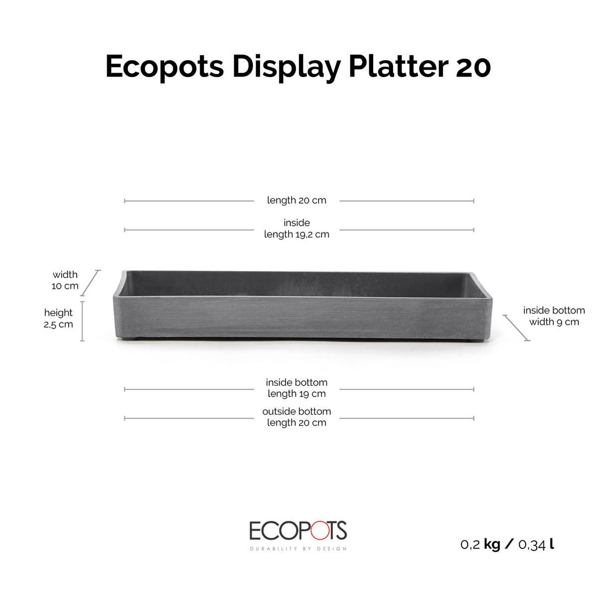 PRÄSENTATIONSPLATTE 20/2,5 cm Grau - Grau, Kunststoff (20/2.5cm) - Ecopots