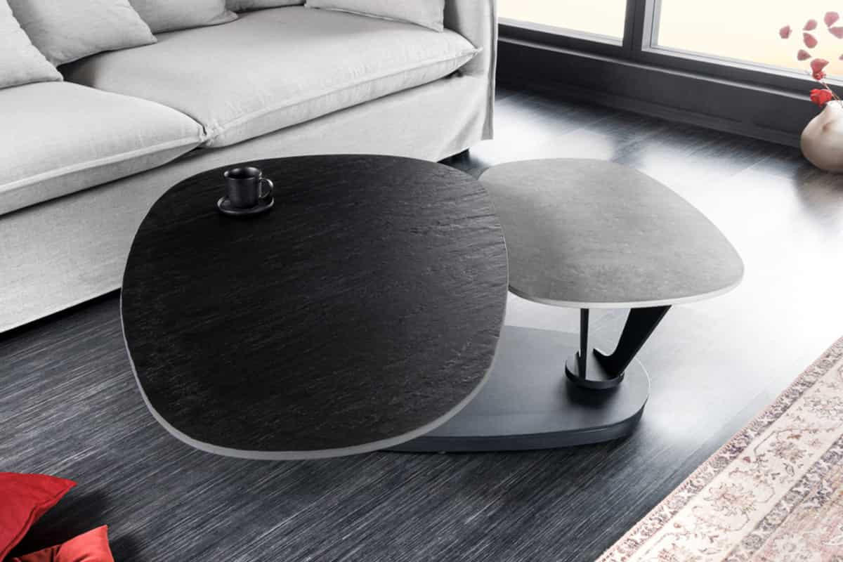COUCHTISCH MOVEMENT Beton rund Grau|Schwarz 160cm - Goldfarben/Schwarz, Naturmaterialien/Keramik (110/160/40cm) - riess-ambiente