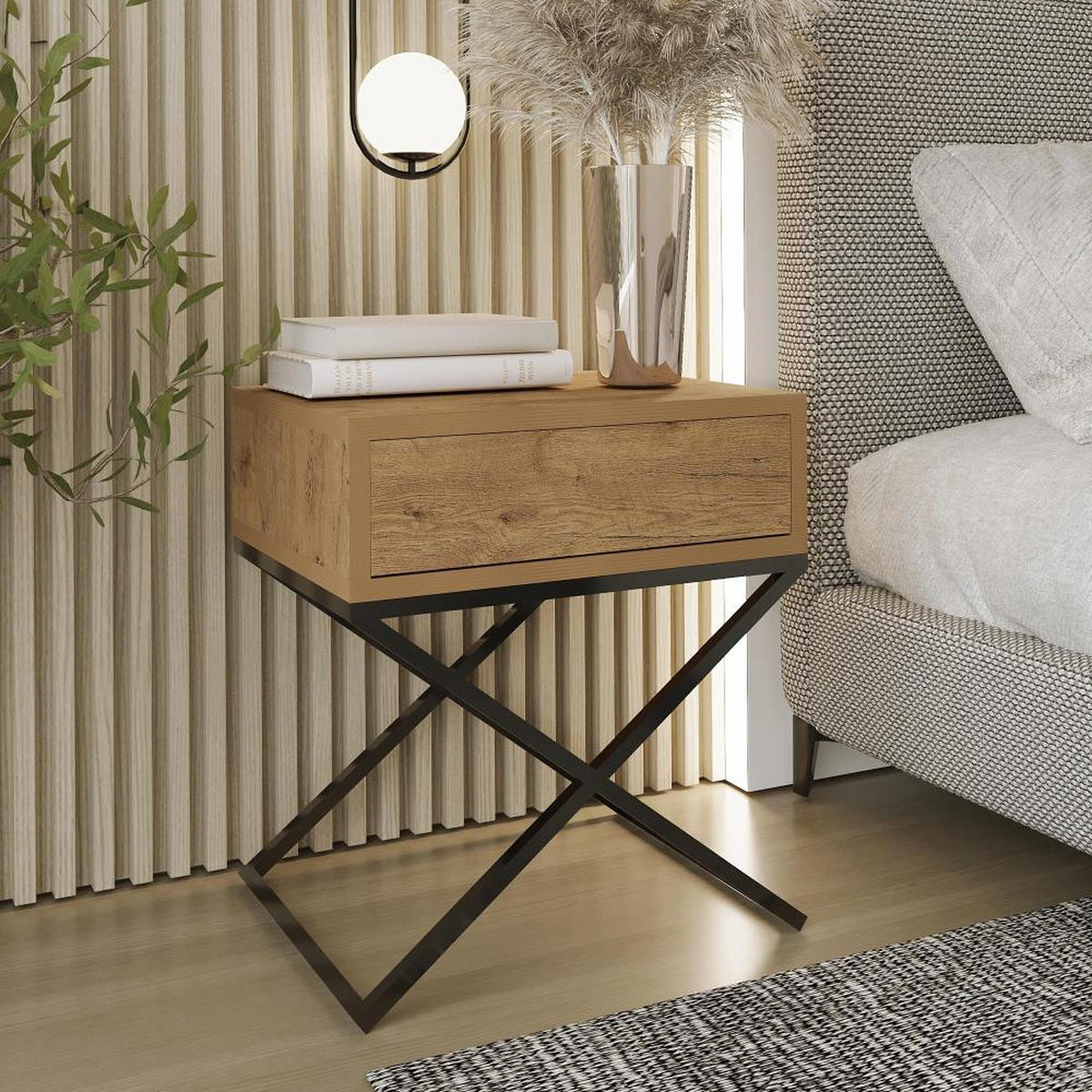 NACHTSCHRANK Max 45/50/35 eiche Wotan - Eiche Wotan/Schwarz, Holzwerkstoff/Metall (45/50/35cm) - Beautysofa