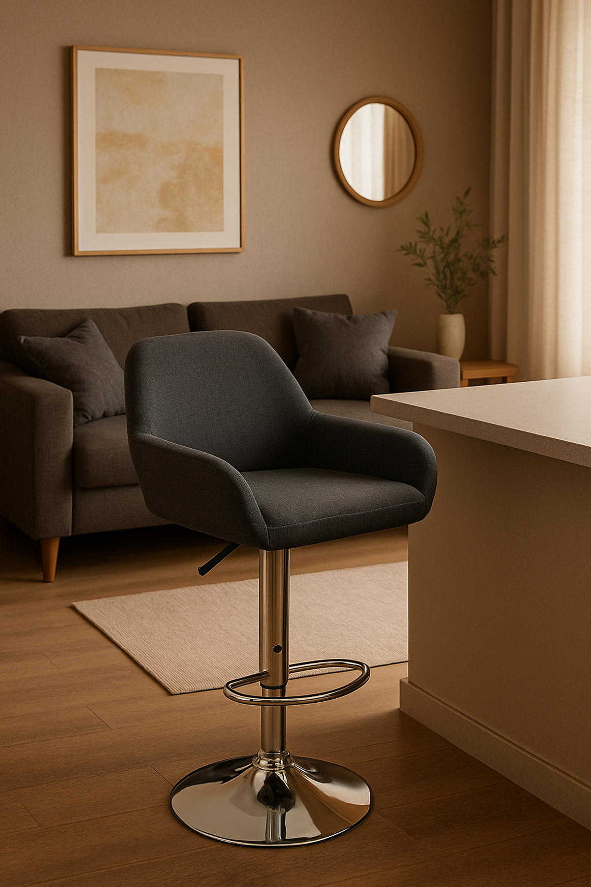 BARHOCKER 2er Set Prag Stoff chrom dunkelgrau - Chromfarben/Dunkelgrau, Textil/Metall (51/109/52cm) - TPFLiving