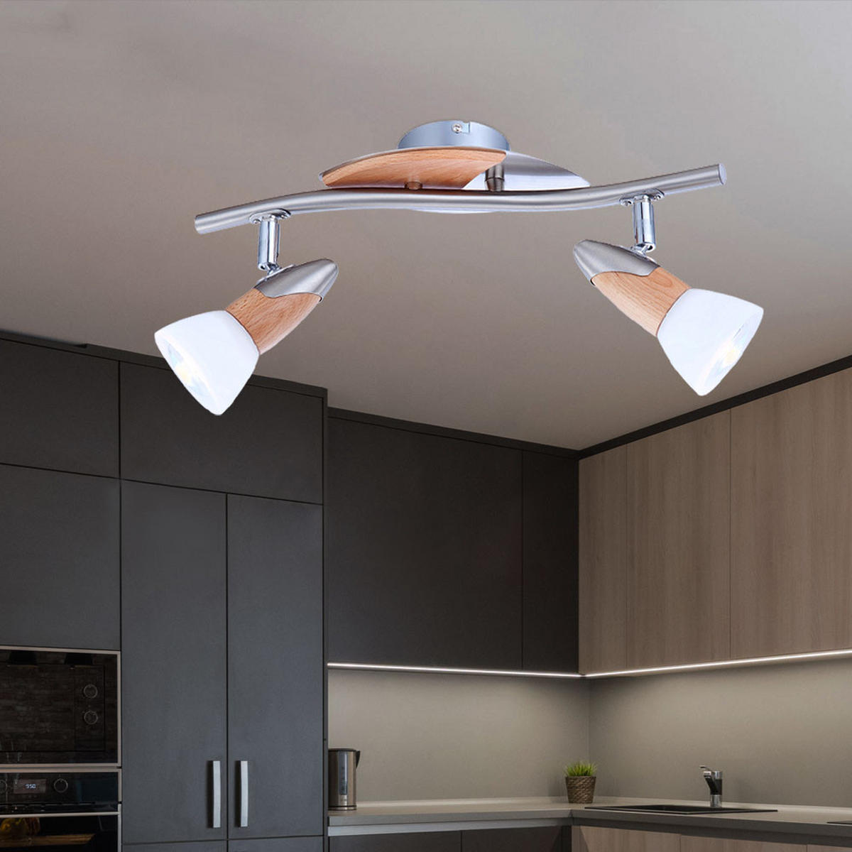 LED DECKENLEUCHTE LORD II Holz Silber - Silberfarben, Glas (38.5/17.2/17.5cm)