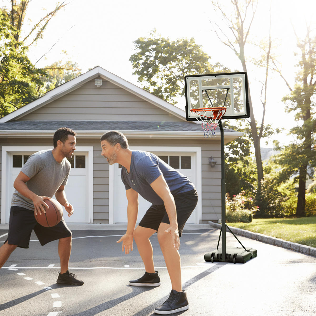 BASKETBALLSTÄNDER, Stahl, Schwarz, 90B x 165T x 302-352H cm - Schwarz, Metall (165/90cm) - HOMCOM