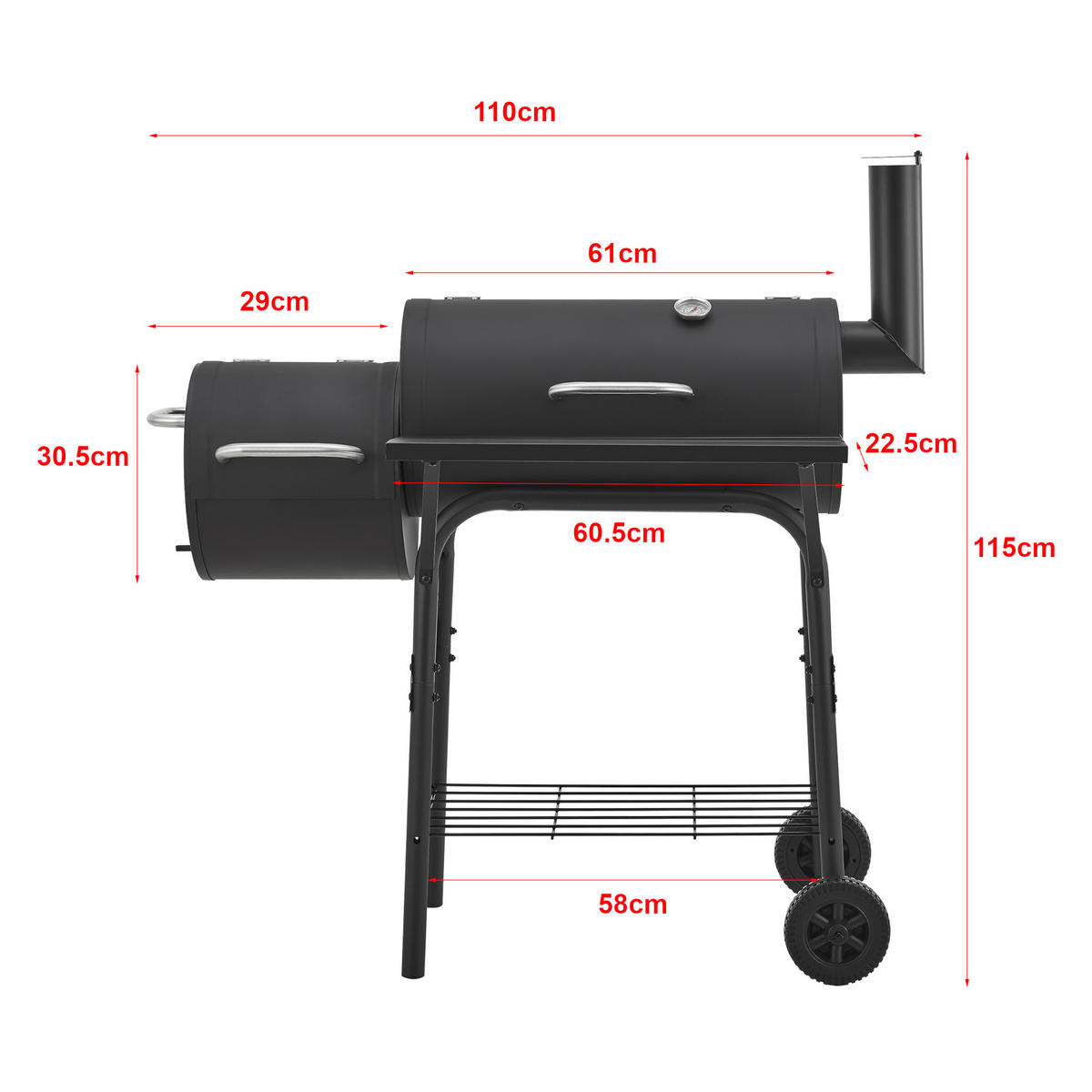 SMOKER-GRILL Arielli - Schwarz, Metall (110/115/64cm) - casa.pro