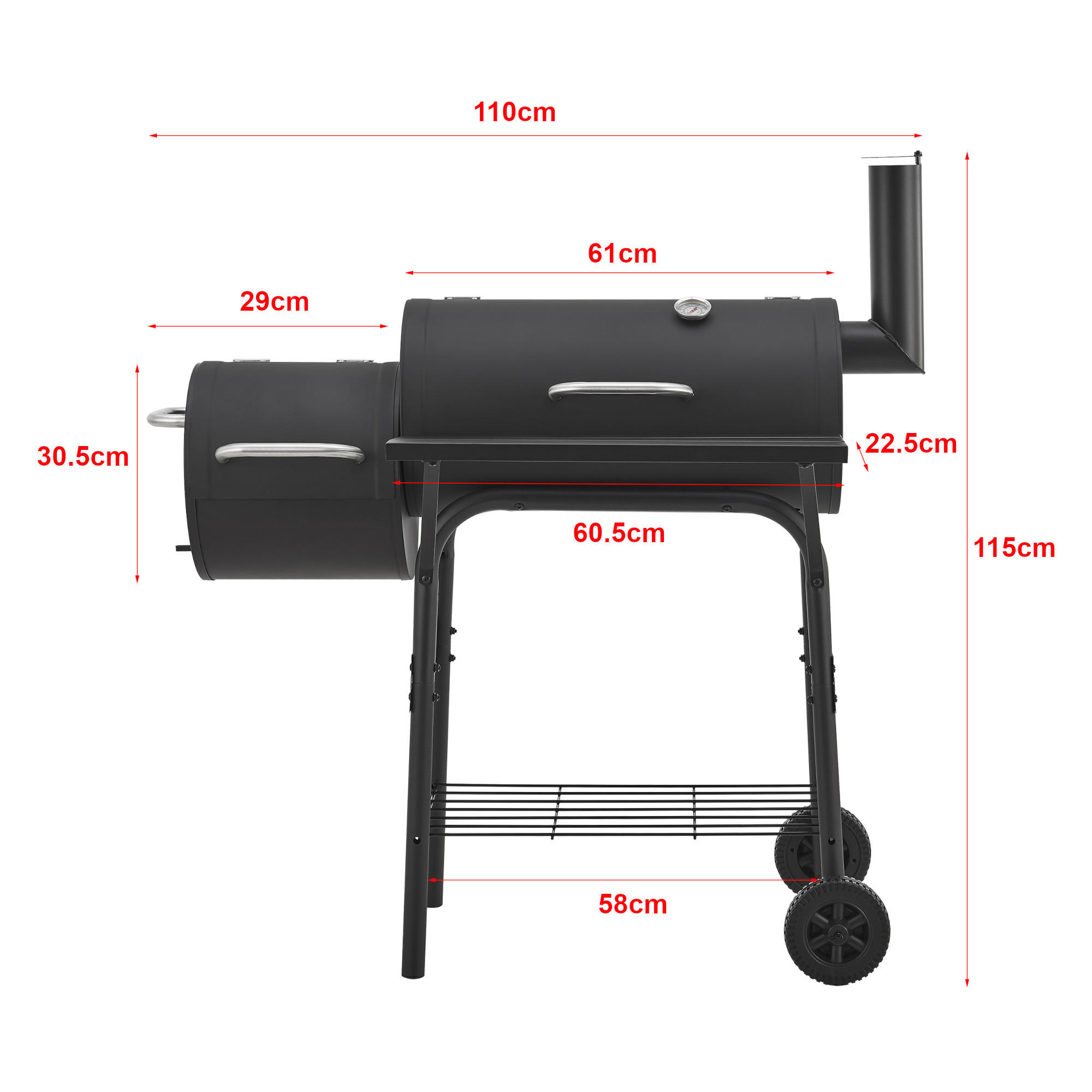 Thumbnail - casa.pro Smoker-Grill, Schwarz, Metall, 110x115x64 cm, Grills & Outdoor-Küchen, Holzkohlegrills