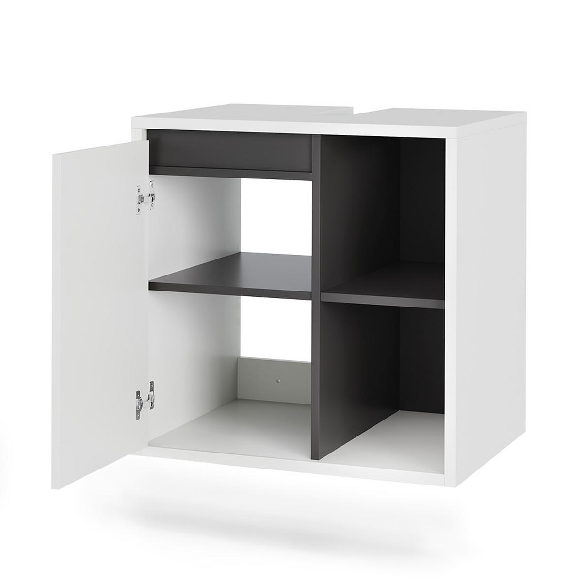 WASCHBECKENUNTERSCHRANK Viola Weiß/Grau 60 x 60 cm mit offenen Regalen - Weiß/Grau, Holzwerkstoff (60/60/46cm) - Vicco