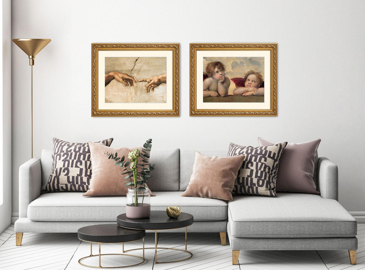 BILD gerahmt 63x53 cm Michelangelo "Hände" - Beige, Holz (63/53cm) - artissimo