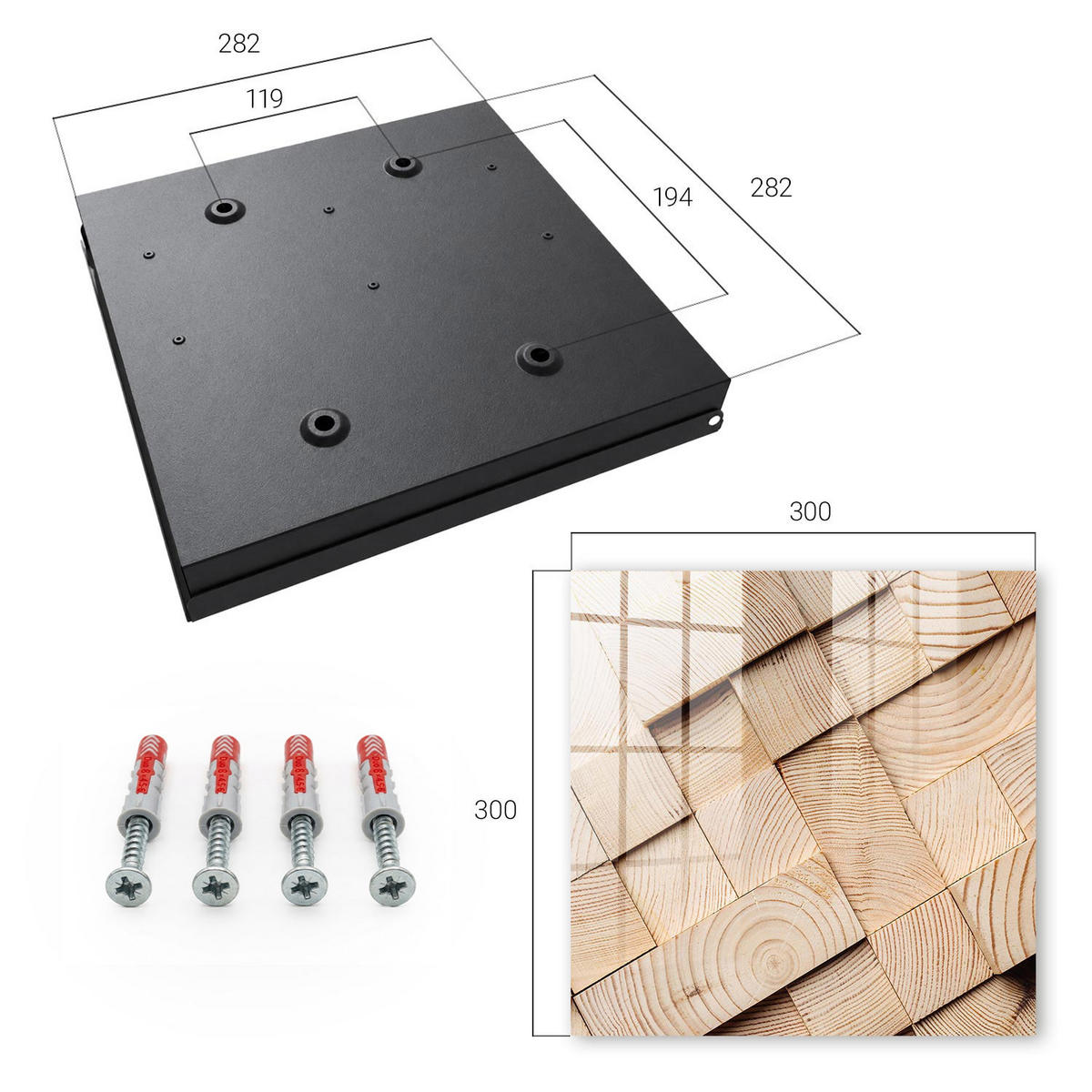 SCHLÜSSELBOX Schwarz 30x30 cm- Türöffnung nach rechts - Holzstruktur - Beige, Metall (30/30/5cm) - TULUP