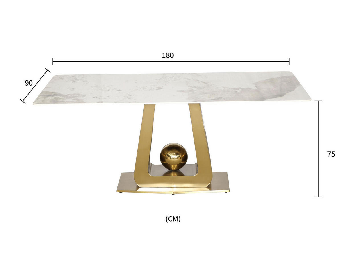 ESSTISCH MODIG Weiß 180x90x75 cm - Weiß, Stein (90/180/75cm) - FURNLUX