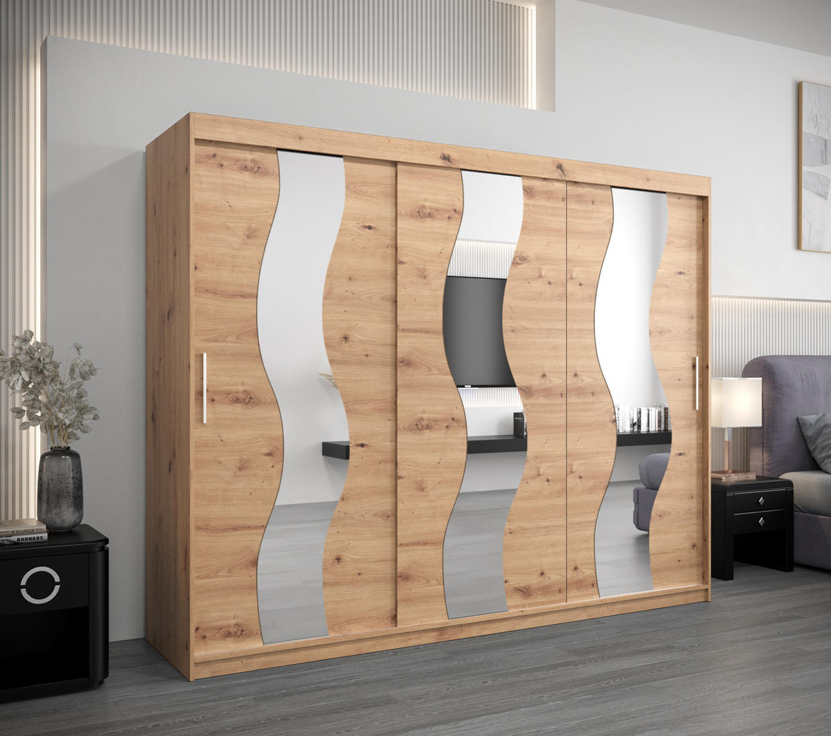 SCHWEBETÜRENSCHRANK 200/250/62 2-türig - Silberfarben/Eiche Artisan, Holz/Kunststoff (250/200/62cm) - Abiks Möbel