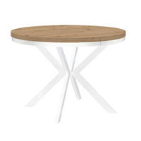 ESSTISCH Runder ENDIK mit Ring-Gestell und Metallbeinen, Durchmesser: 90/140 cm, Farbe: Eiche Artisan/Weiß - Eiche Artisan/Weiß, Metall (140/90/77cm) - Dekori_Interiors