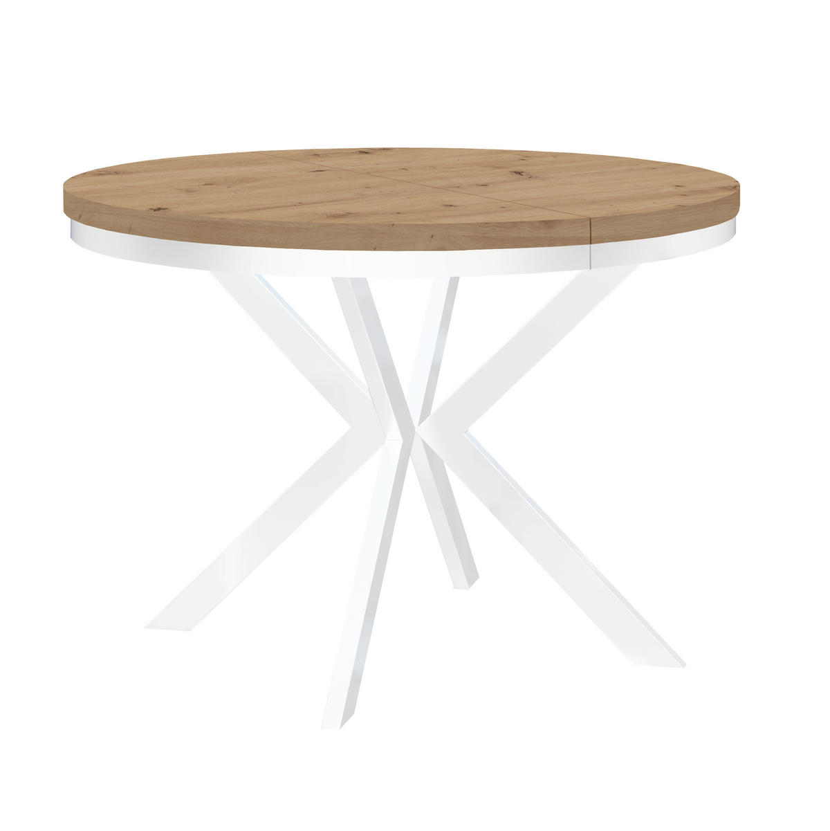 ESSTISCH Runder ENDIK mit Ring-Gestell und Metallbeinen, Durchmesser: 90/140 cm, Farbe: Eiche Artisan/Weiß - Eiche Artisan/Weiß, Metall (140/90/77cm) - Dekori_Interiors