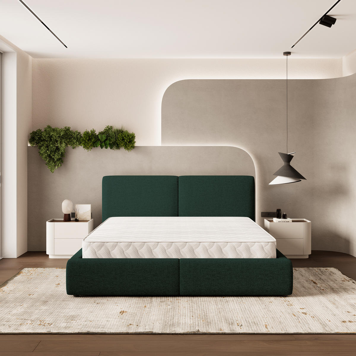 ČALOUNĚNÁ Postel FELURO 160x200 cm Zelená - zelená barva, kompozitní dřevo/textil (160/200cm) - MASSENO