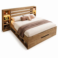 BETT 160/200 mit LED, Schubladen und USB Type-C in Eiche - Eichefarben, Holzwerkstoff/Metall (160/200cm) - EVRYAE