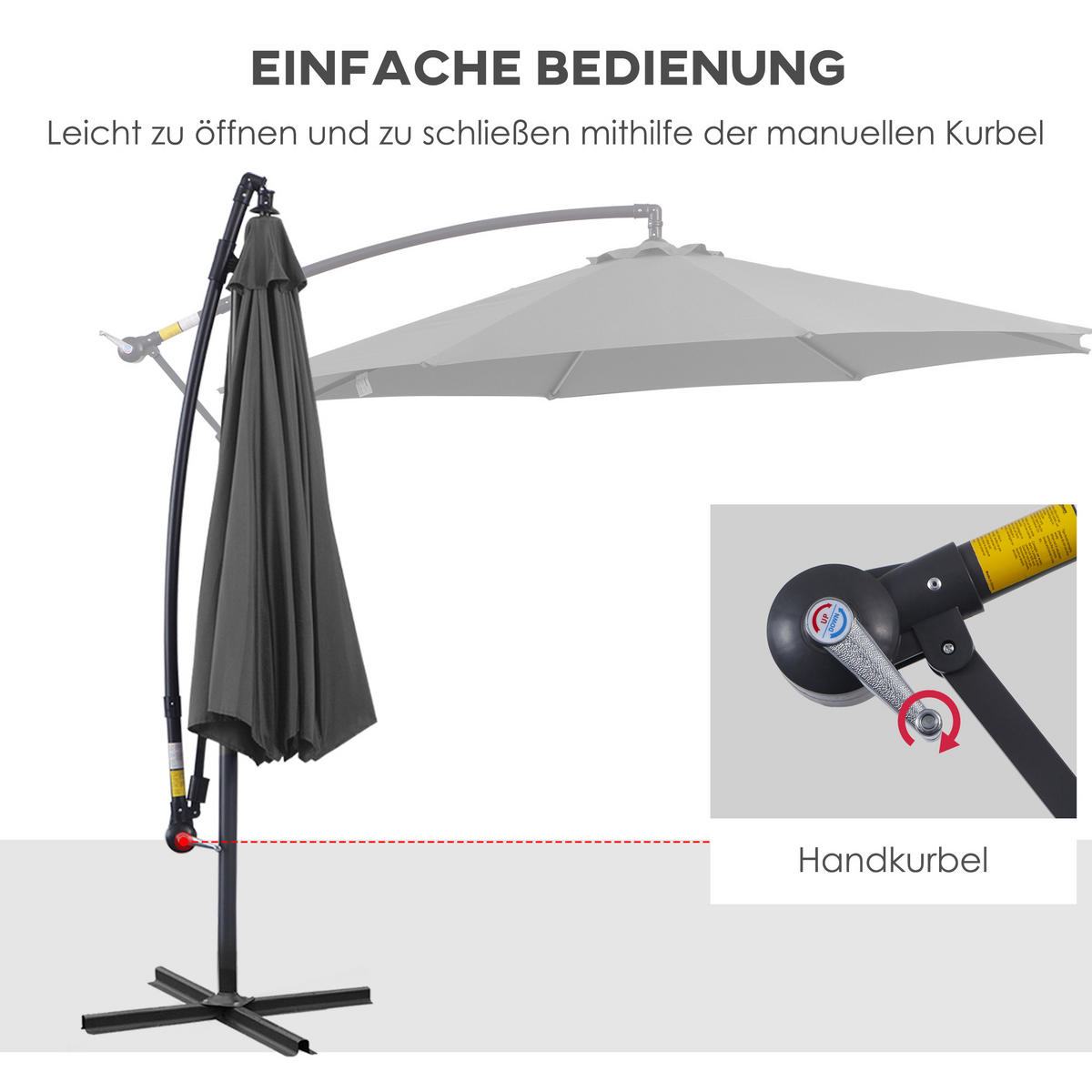 SONNENSCHIRM, Stahl, Polyester, Grau - Grau, Metall (2.95/2.95cm) - Outsunny